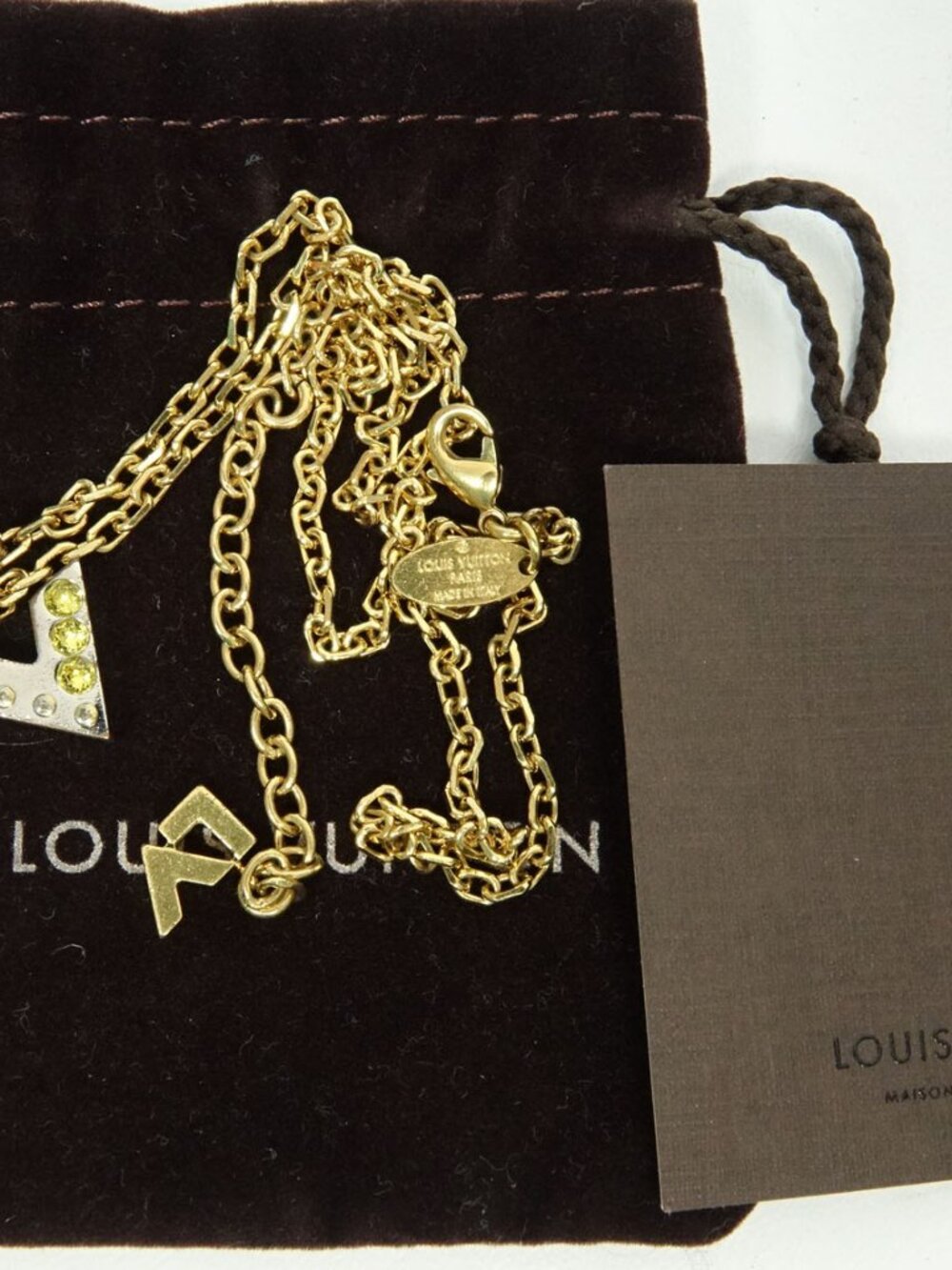 Authentic Louis Vuitton Rhinestones Plandantif Love Gold Pendant Necklace 22"